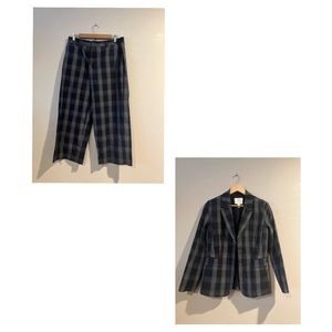 1901 Women Plaid Tory wide leg pantsuit w/ Blazer